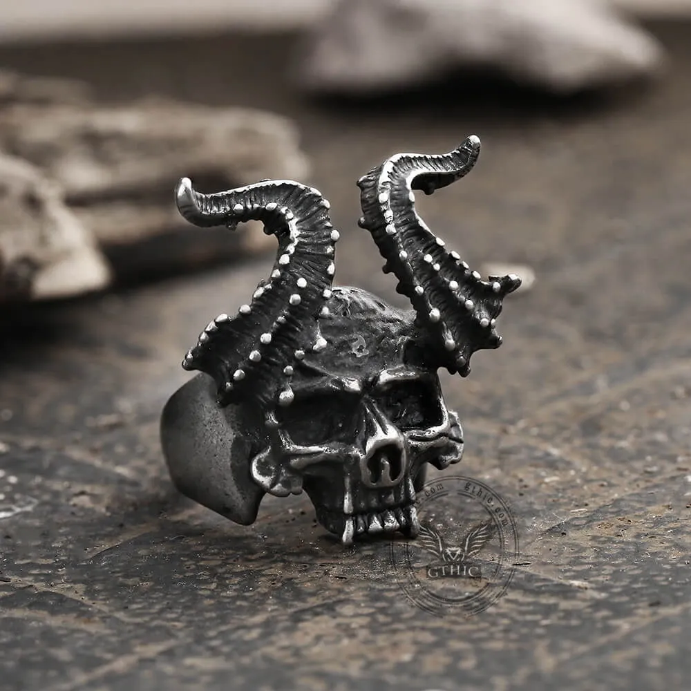 Horned Satan Devil Skull Stainless Steel Ring sold by GTHIC product image thumbnail 4