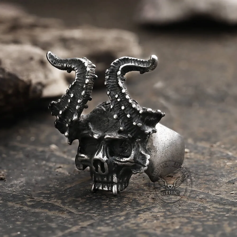 Horned Satan Devil Skull Stainless Steel Ring sold by GTHIC product image thumbnail 3