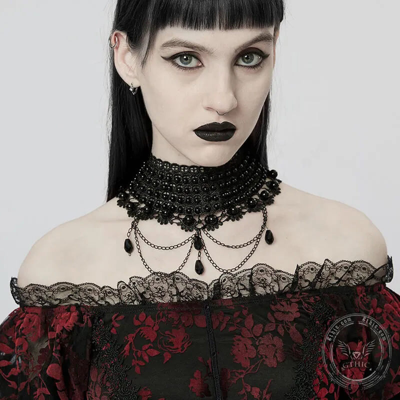 Multilayered Imitation Peal Gothic Choker Necklace sold by GTHIC