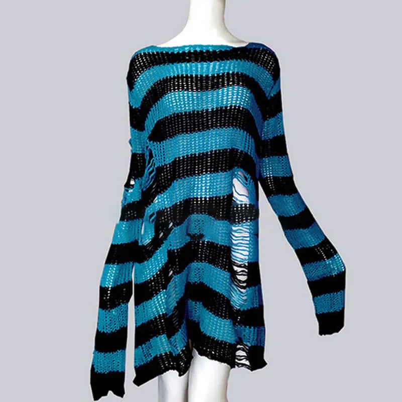Crew Neck Striped Wool Knitted Long Sweater sold by GTHIC