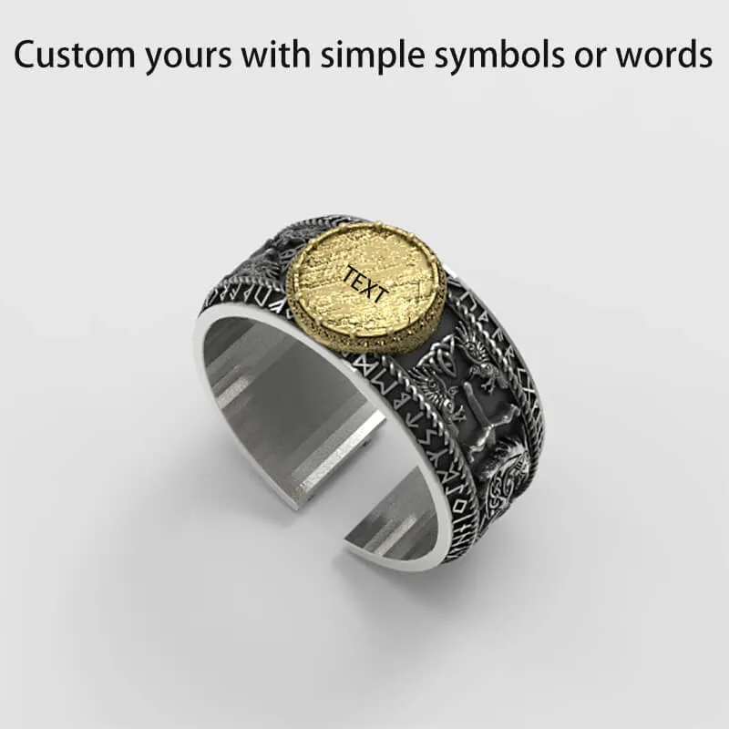 Viking Dragon Runes Sterling Silver Open Ring sold by GTHIC