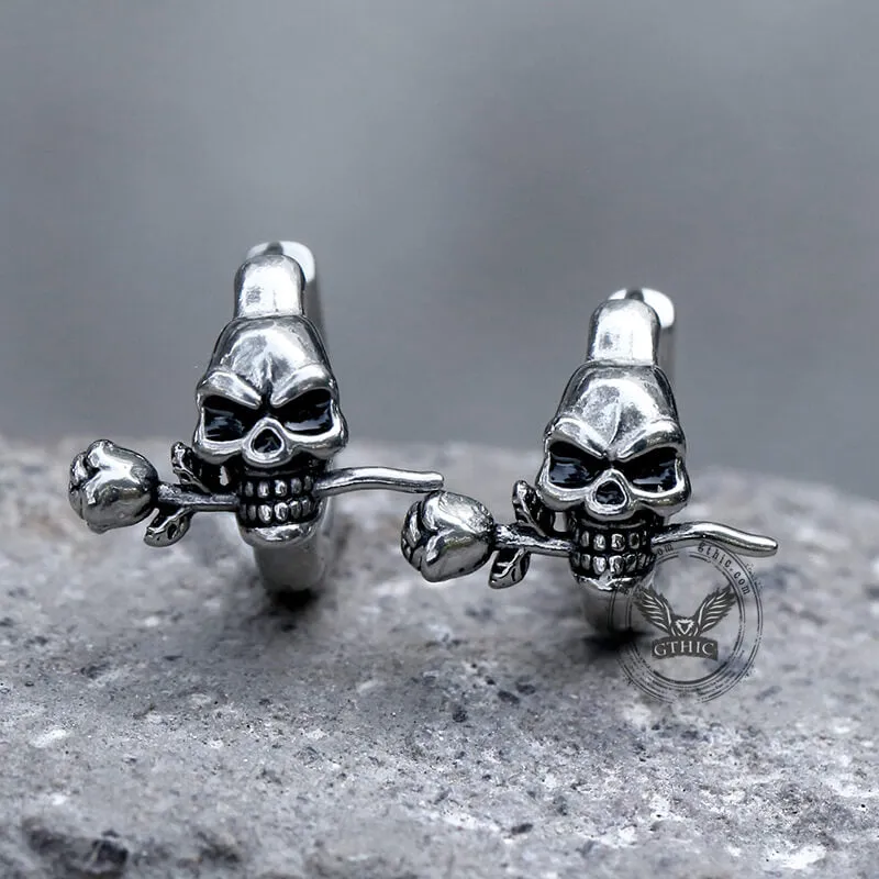 True Love Rose Skull Stainless Steel Earrings sold by GTHIC