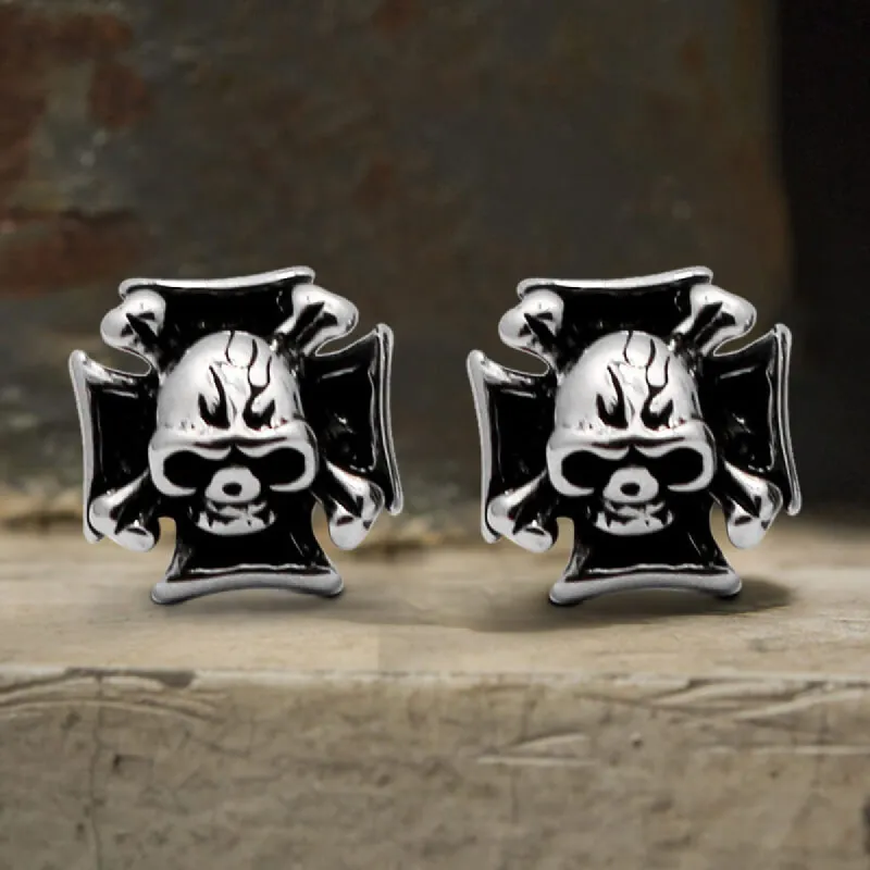 Iron Cross Stainless Steel Skull Stud Earring sold by GTHIC