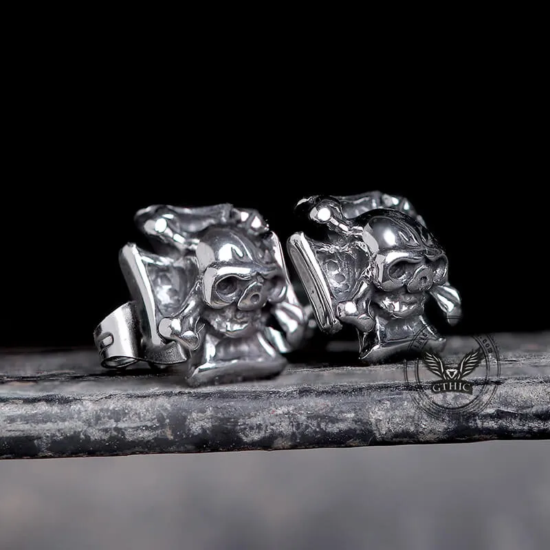 Iron Cross Stainless Steel Skull Stud Earring sold by GTHIC product image thumbnail 3