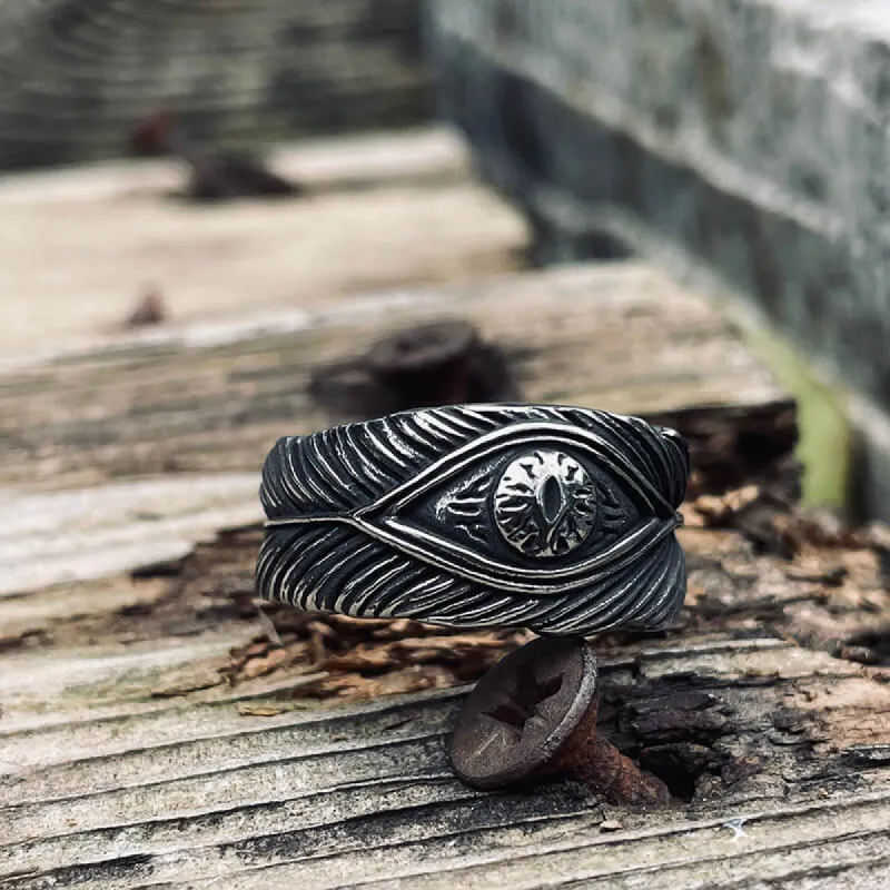 Vintage Feather Eye Stainless Steel Ring sold by GTHIC