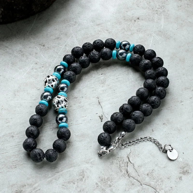 Volcanic Rock Stainless Steel Bead Necklace sold by GTHIC