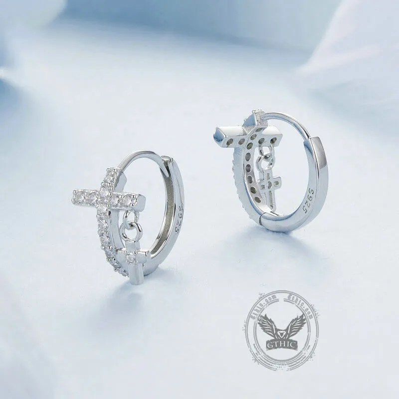 Vintage Cross Inlaid Zircon Sterling Silver Earrings sold by GTHIC product image thumbnail 3