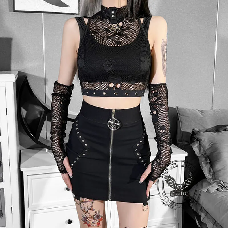 Gothic Skull Mesh Sleeveless Crop Top sold by GTHIC product image thumbnail 5