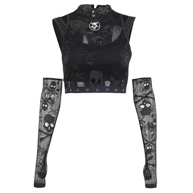 Gothic Skull Mesh Sleeveless Crop Top sold by GTHIC product image thumbnail 3
