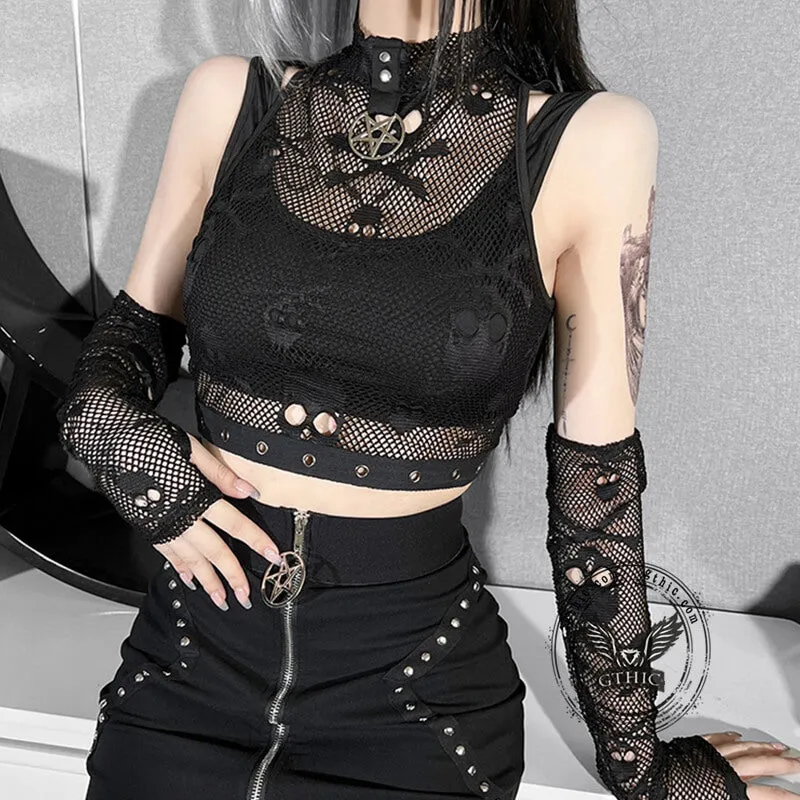 Gothic Skull Mesh Sleeveless Crop Top sold by GTHIC product image thumbnail 2