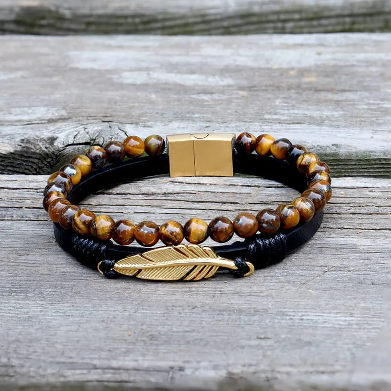 Feather Tiger’s Eye Leather Beaded Bracelet sold by GTHIC product image thumbnail 3