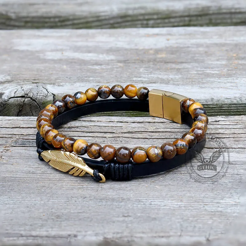 Feather Tiger’s Eye Leather Beaded Bracelet sold by GTHIC product image thumbnail 4