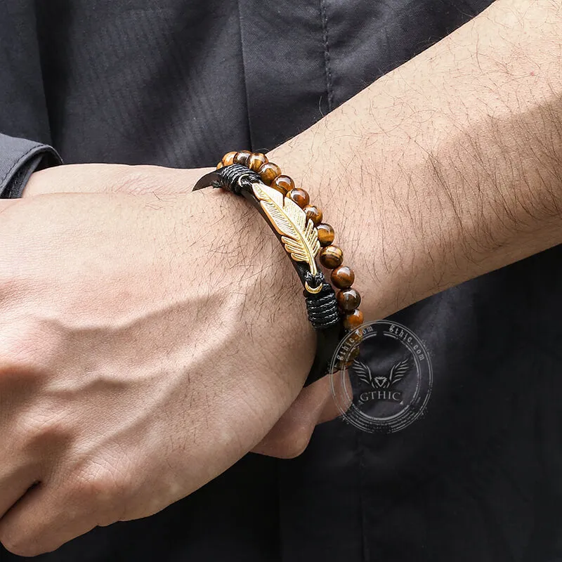 Feather Tiger’s Eye Leather Beaded Bracelet sold by GTHIC product image thumbnail 2