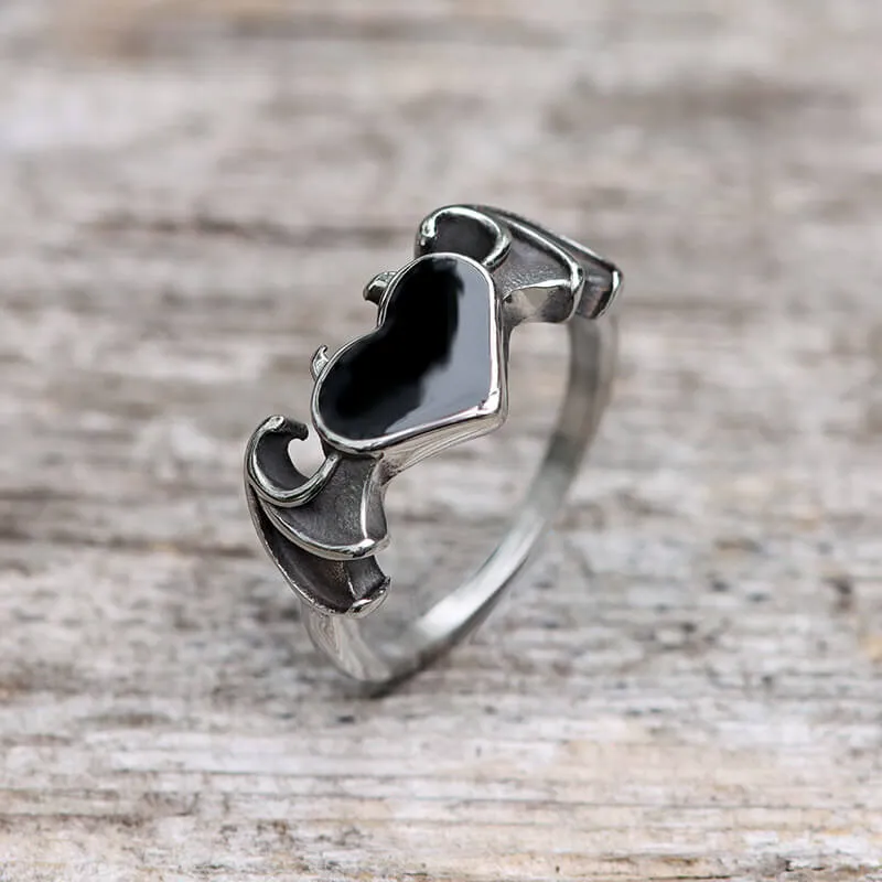 Bat And Heart Stainless Steel Gothic Ring sold by GTHIC