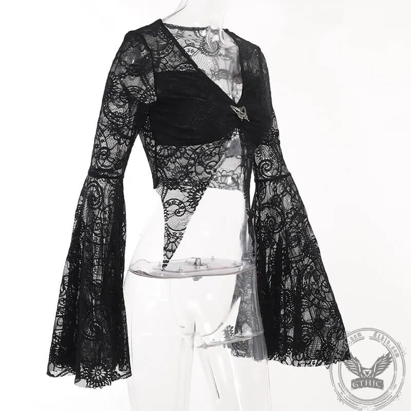 Gothic Bell Sleeve Nylon Crop Top sold by GTHIC product image thumbnail 4