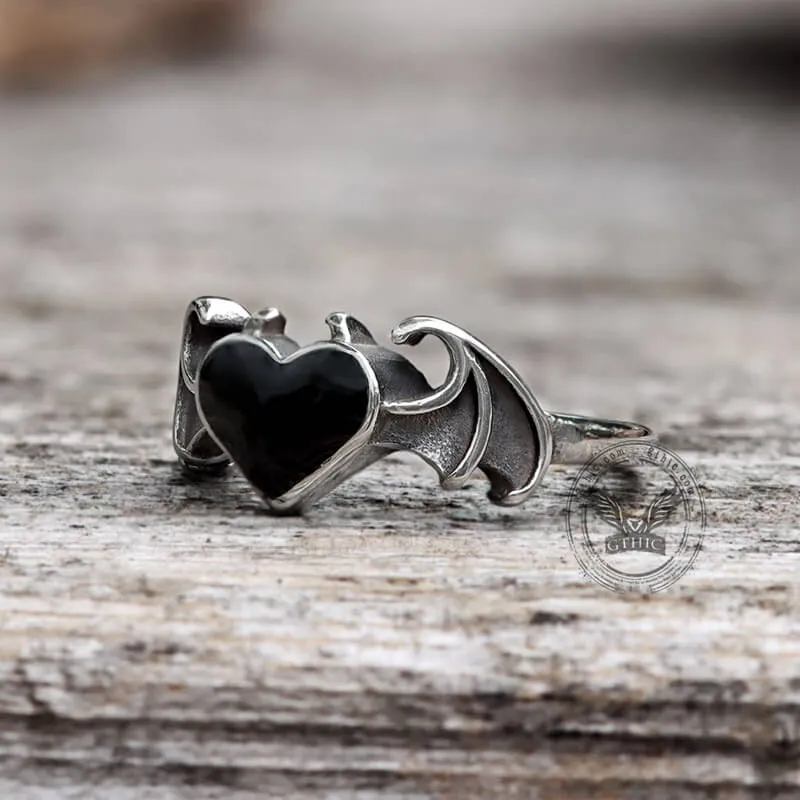 Bat And Heart Stainless Steel Gothic Ring sold by GTHIC product image thumbnail 4