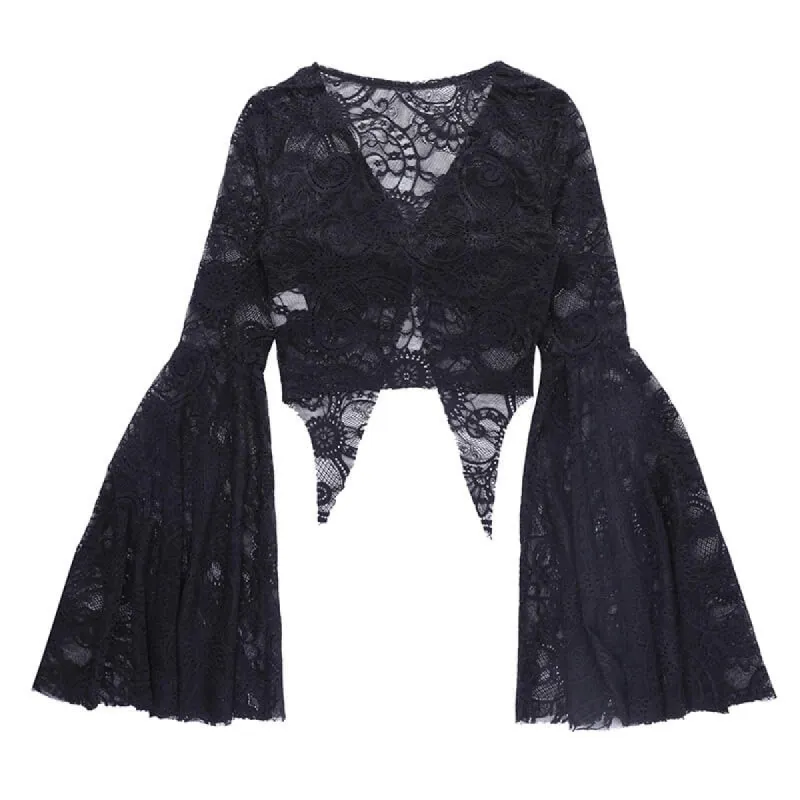 Gothic Bell Sleeve Nylon Crop Top sold by GTHIC