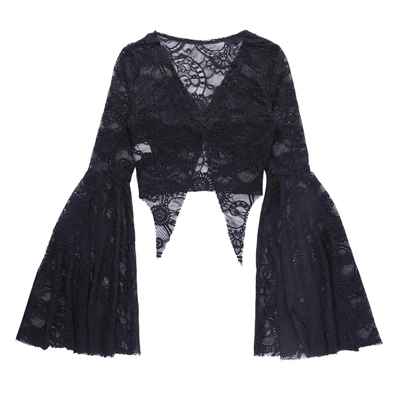 Gothic Bell Sleeve Nylon Crop Top sold by GTHIC
