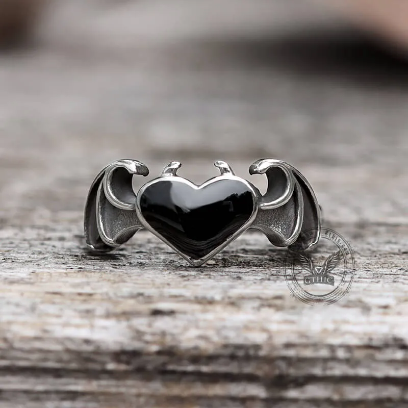 Bat And Heart Stainless Steel Gothic Ring sold by GTHIC product image thumbnail 5