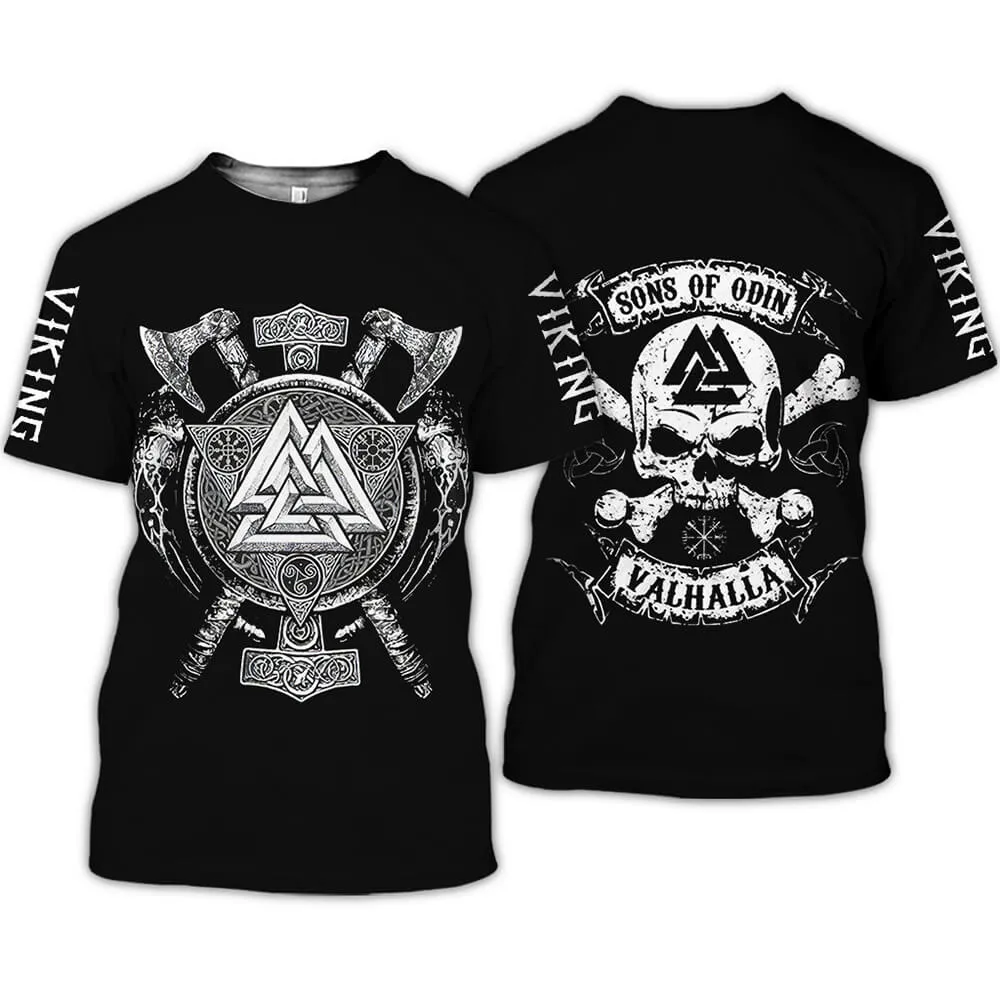 Sons of Odin Valknut Skull Viking T-Shirt sold by GTHIC