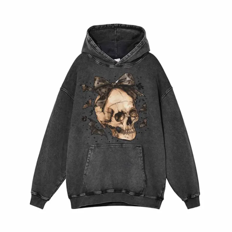 Bow Knot Skull Vintage Washed Hoodie Sweatshirt sold by GTHIC