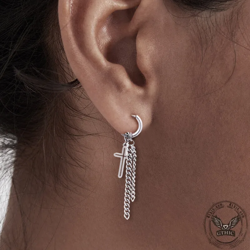 Cross Chain Tassel Stainless Steel Hoop Earring sold by GTHIC product image thumbnail 2