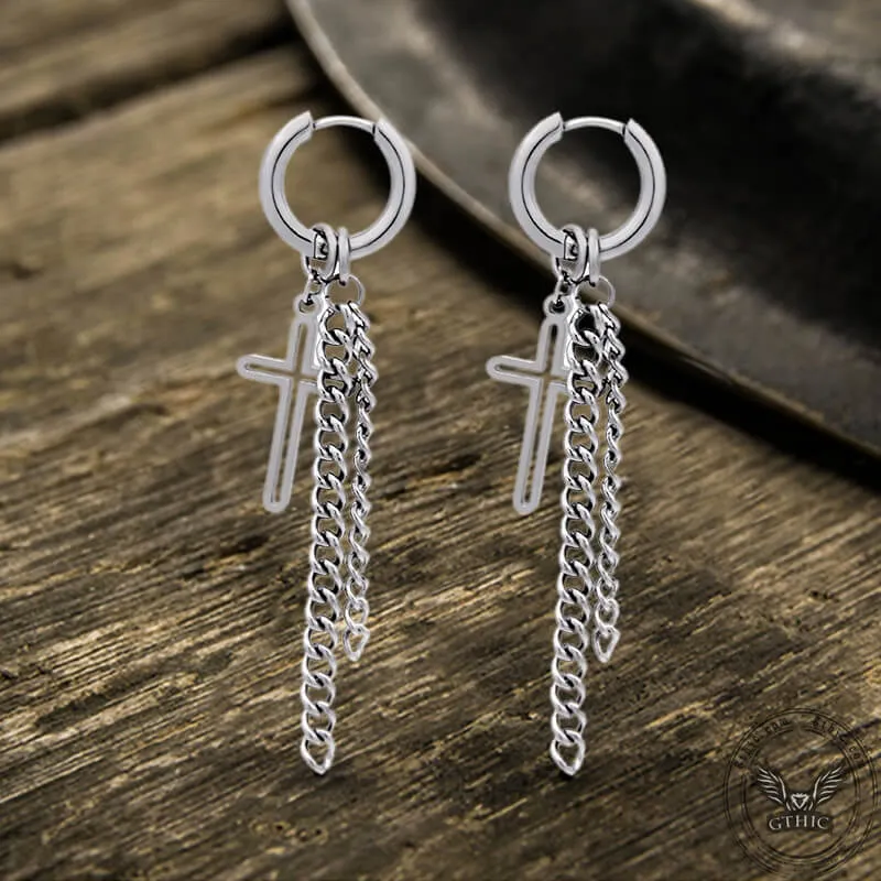 Cross Chain Tassel Stainless Steel Hoop Earring sold by GTHIC product image thumbnail 4