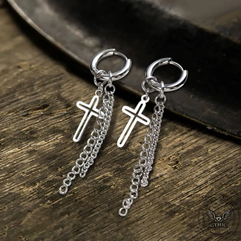 Cross Chain Tassel Stainless Steel Hoop Earring sold by GTHIC product image thumbnail 3