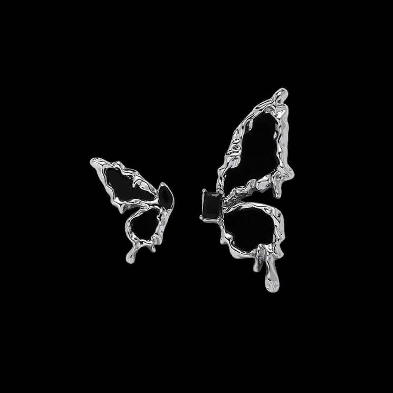 Black Liquid Butterfly Alloy Stud Earrings sold by GTHIC