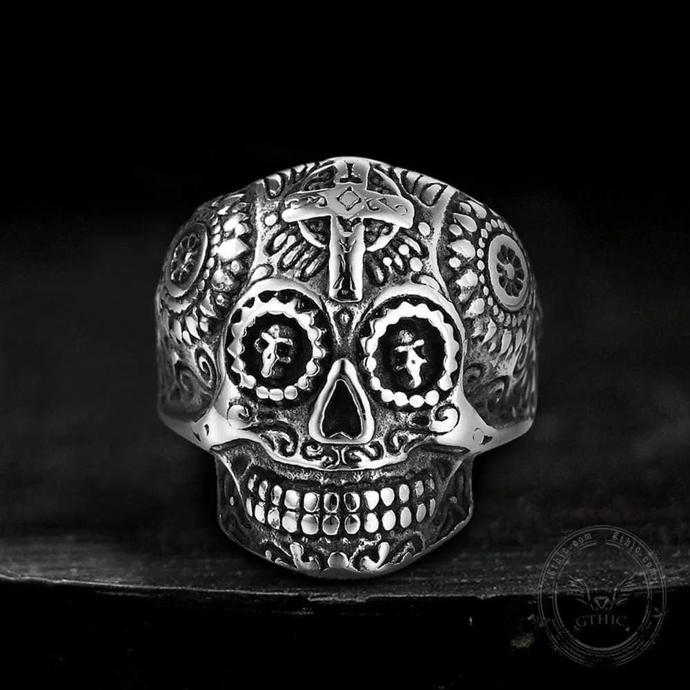 Vintage Cross Pattern Stainless Steel Skull Ring sold by GTHIC product image thumbnail 3