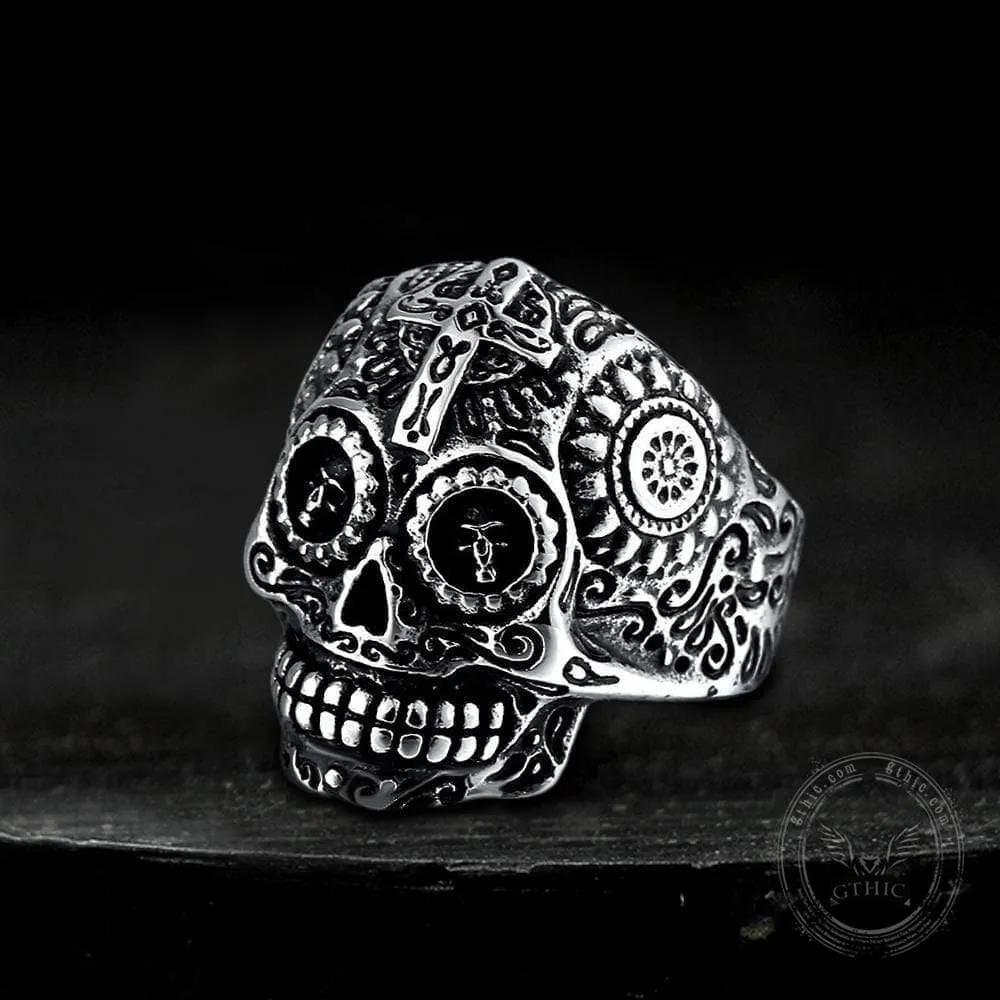 Vintage Cross Pattern Stainless Steel Skull Ring sold by GTHIC