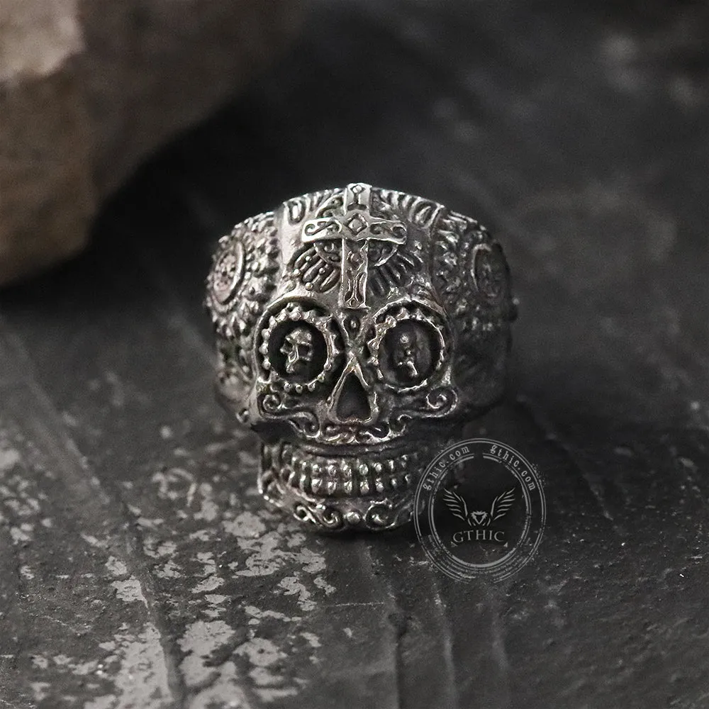 Vintage Cross Pattern Stainless Steel Skull Ring sold by GTHIC product image thumbnail 5