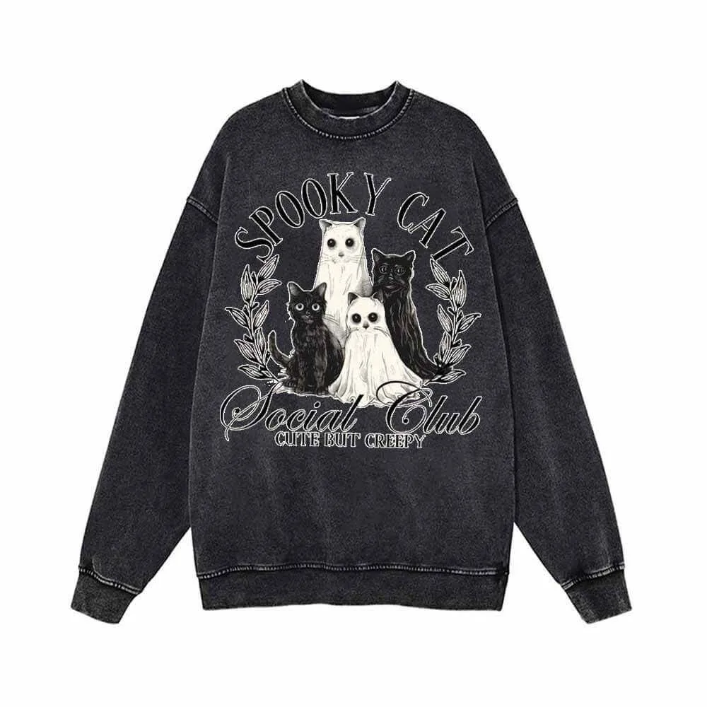 Creepy Spooky Cat Vintage Washed Hoodie Sweatshirt sold by GTHIC product image thumbnail 2
