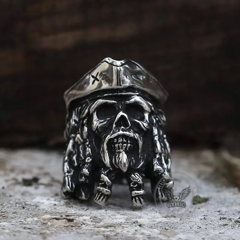 Pirate Captain Stainless Steel Skull Ring sold by GTHIC