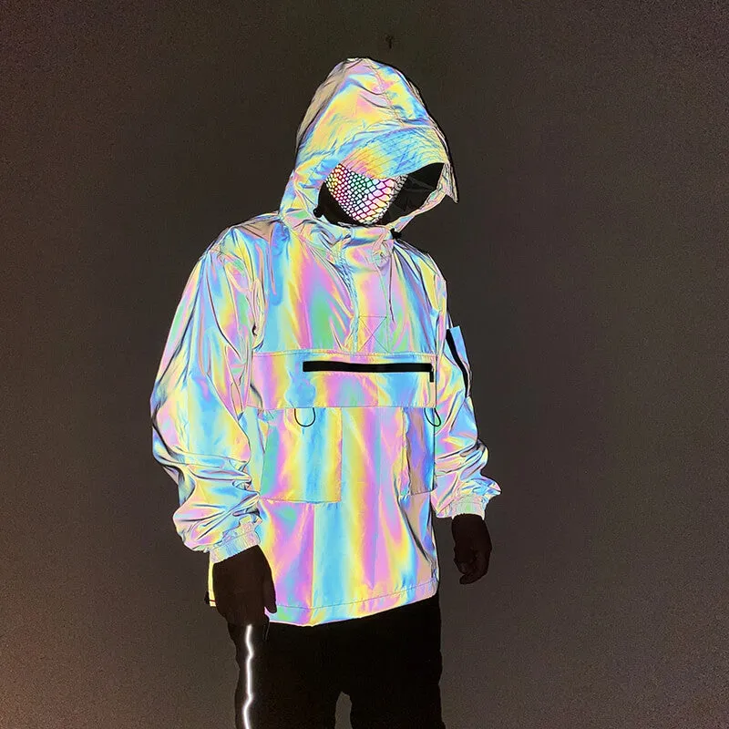 Multi-Pocket Colorful Reflective Polyester Hooded Jacket sold by GTHIC product image thumbnail 2