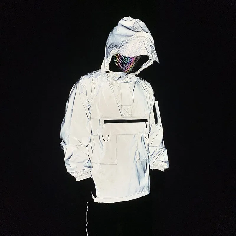 Multi-Pocket Colorful Reflective Polyester Hooded Jacket sold by GTHIC