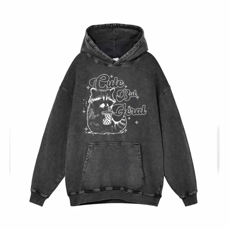 Cute But Feral Raccoon Funny Vintage Washed Hoodie sold by GTHIC