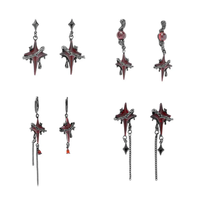 Gothic Thorns Four-Pointed Star Alloy Stud Earrings sold by GTHIC