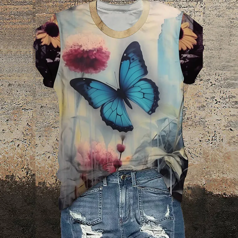 Blue Morpho Butterfly Round Neck Gothic T-Shirt sold by GTHIC