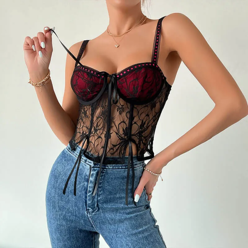 Lace Patchwork See-Through Bustier Top sold by GTHIC
