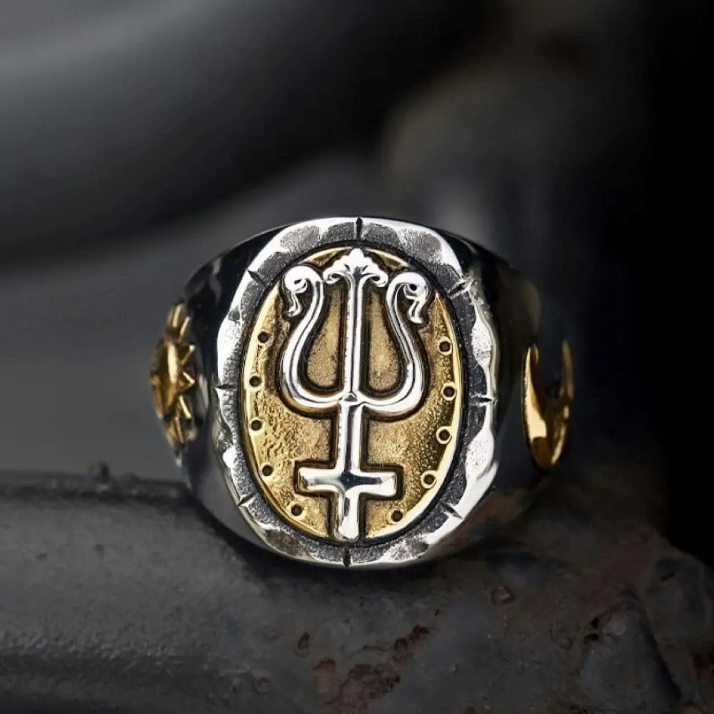 Trident of Poseidon Stainless Steel Petrine Cross Ring sold by GTHIC