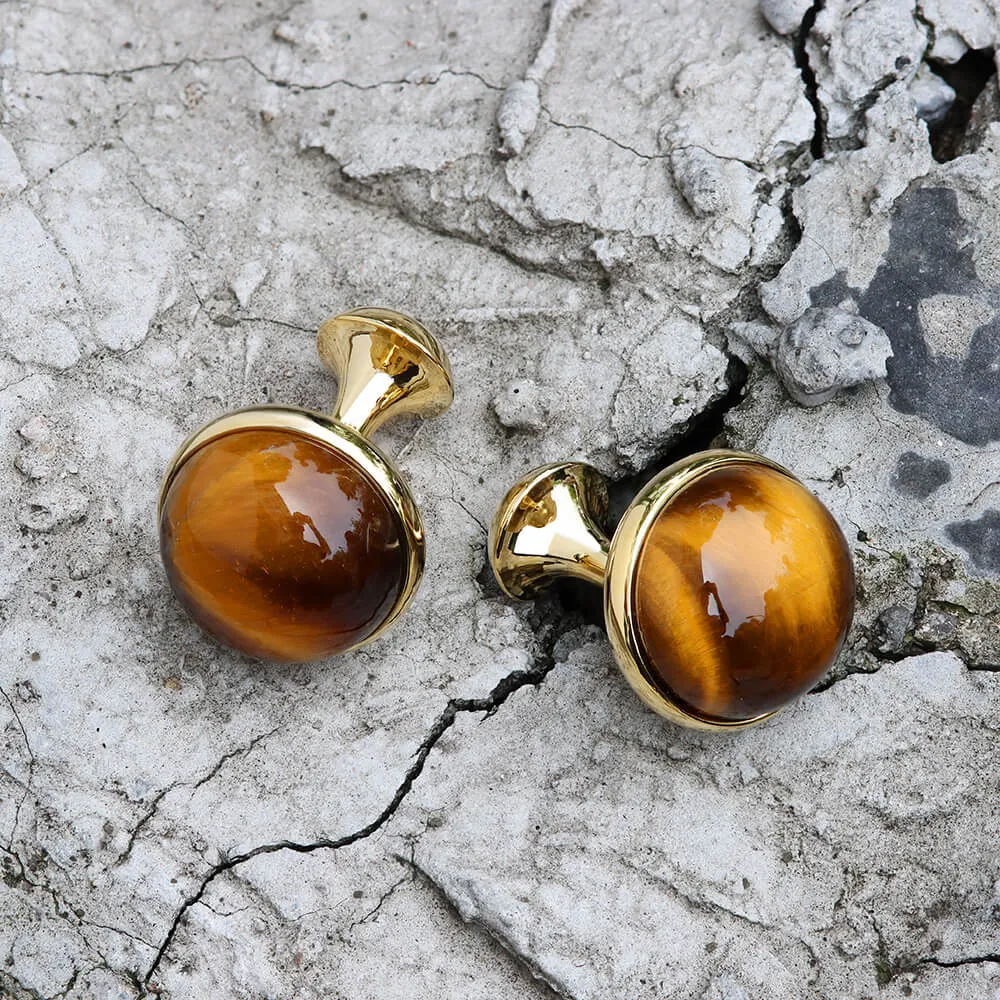 Tiger’s Eye Brass Gemstone Cufflinks sold by GTHIC