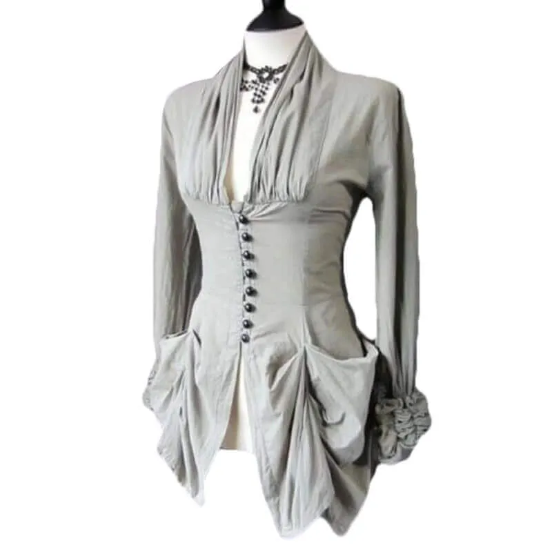 Medieval Victorian Ruffle V-Neck Corset Blouse sold by GTHIC