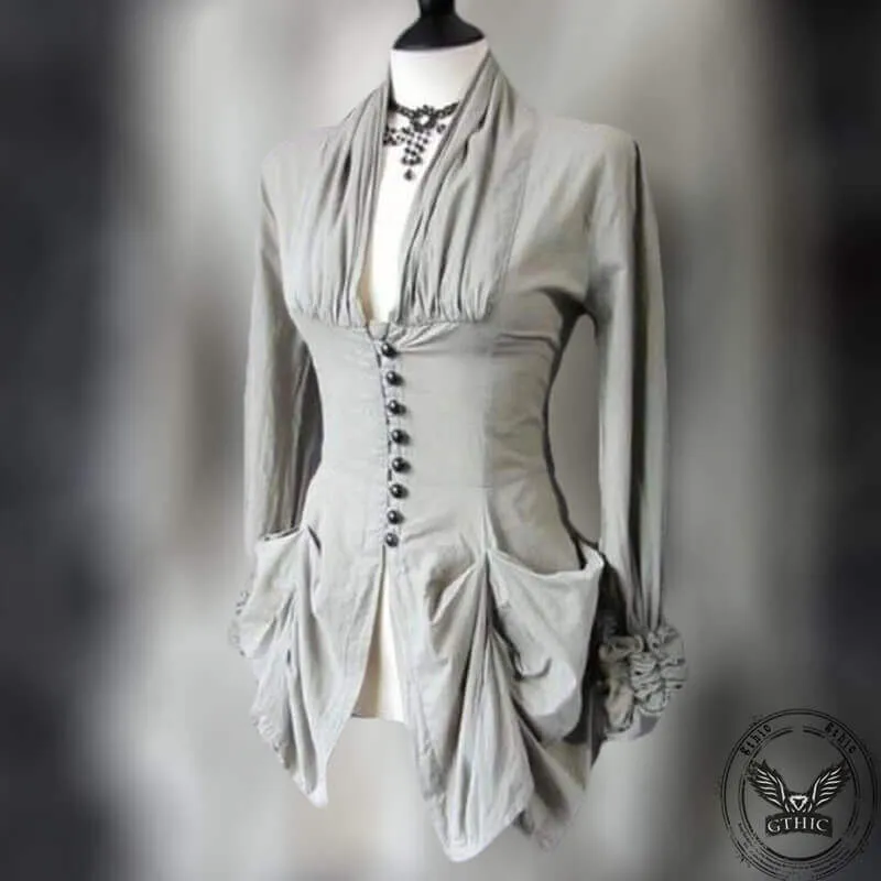 Medieval Victorian Ruffle V-Neck Corset Blouse sold by GTHIC product image thumbnail 5