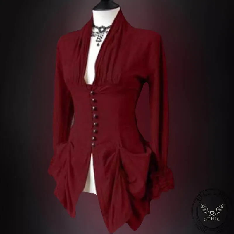 Medieval Victorian Ruffle V-Neck Corset Blouse sold by GTHIC product image thumbnail 4