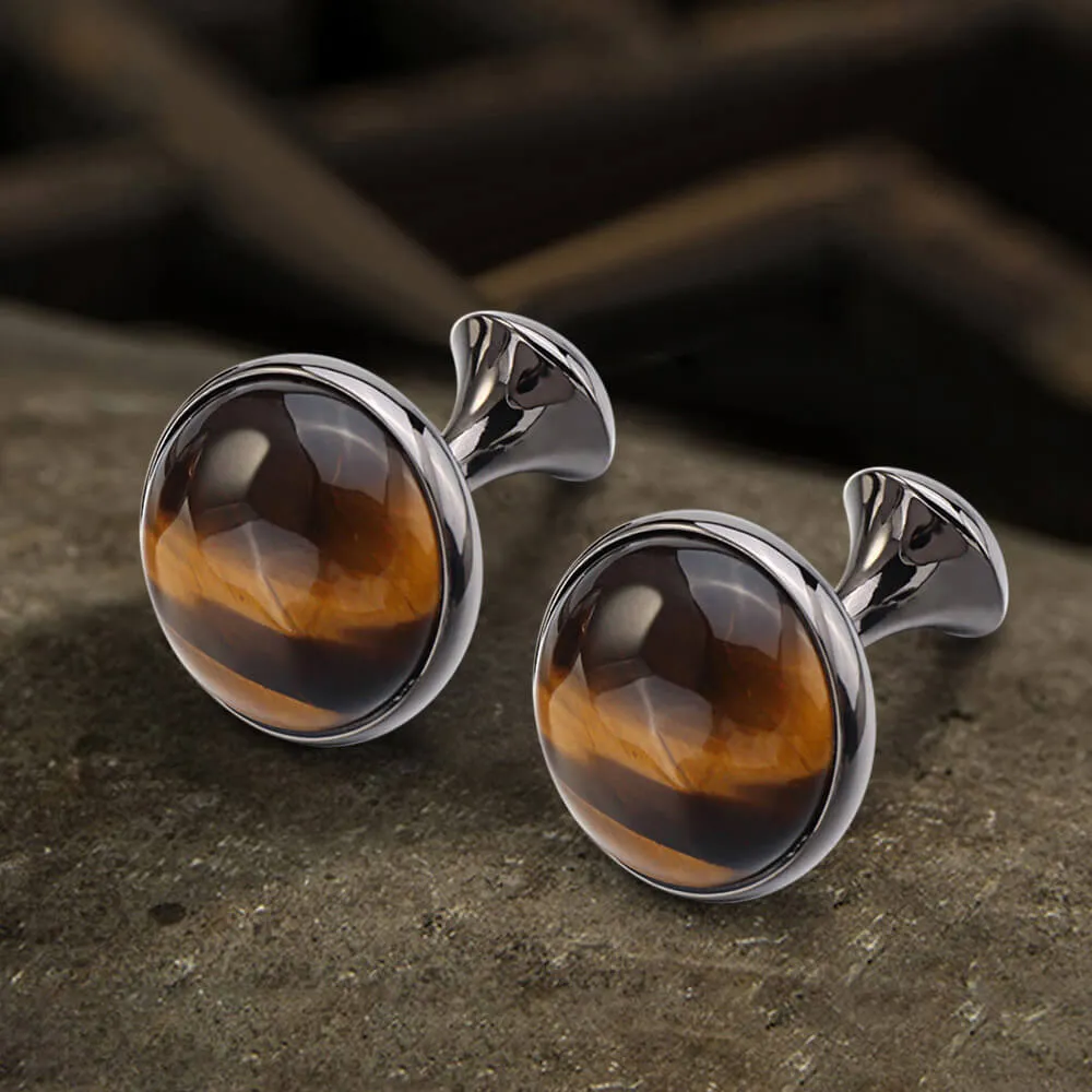 Tiger’s Eye Brass Gemstone Cufflinks sold by GTHIC product image thumbnail 3