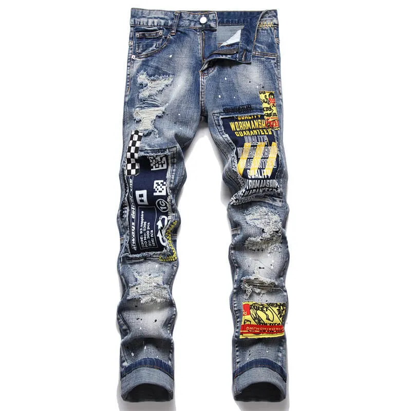 Punk Ripped Panel Cotton Mid Rise Pants sold by GTHIC
