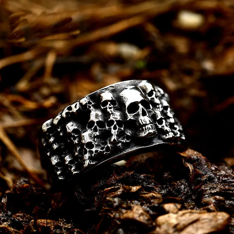 Catacombs Skulls Stainless Steel Biker Ring sold by GTHIC