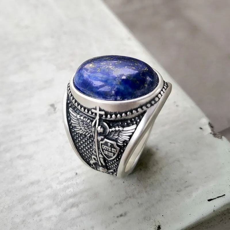 Lapis Lazuli Archangel Michael Sterling Silver Gemstone Ring sold by GTHIC