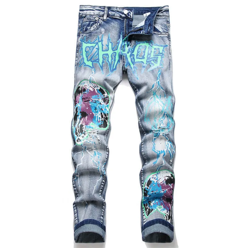 Chaos Skull Print Cotton Punk Pants sold by GTHIC